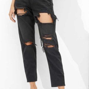 American Eagle Ripped Mom Jeans in "Destroyed Black" (New with tags)